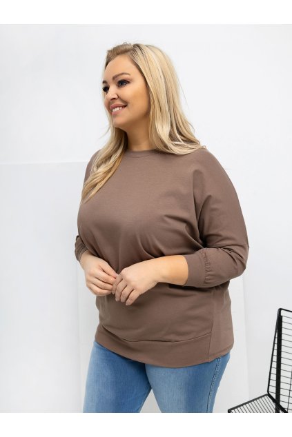 Dámska blúzka plus size tmavo-béžová RV-BZ-A1075.96 (Farba Tmavo-béžová, Veľkosť ONE SIZE)