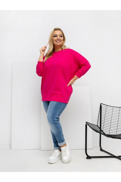Dámska blúzka plus size fuksiovo-ružová RV-BZ-A1075.96 (Farba Fuksiovo-ružová, Veľkosť ONE SIZE)