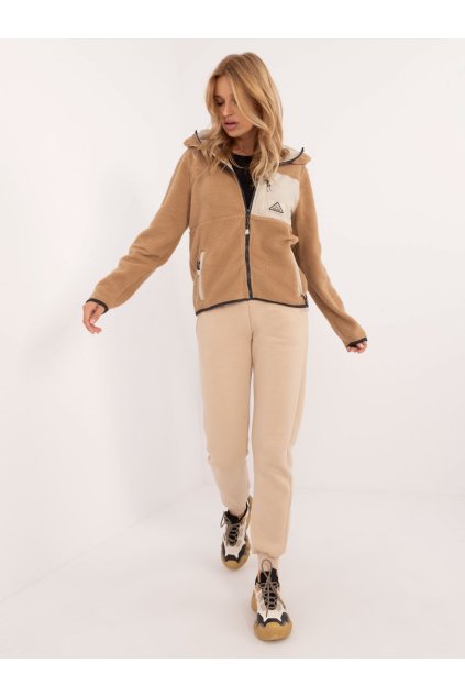 Dámska svetlo-hnedá športová mikina s kapucňou D20001M02671A2 (Farba Svetlo-hnedá, Veľkosť S)