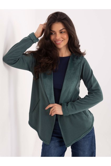 Dámska tmavo-zelená športová mikina s kapucňou D68450M01066D1 (Farba Tmavo-zelená, Veľkosť XXL)