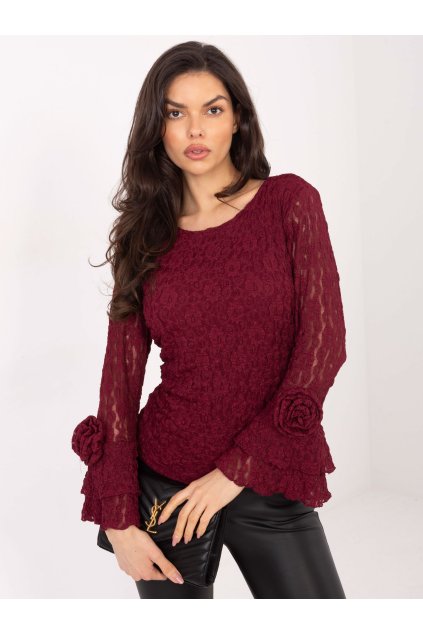 Dámska blúzka s čipkou bordová IT-BZ-22122.85 (Farba Bordová, Veľkosť ONE SIZE)