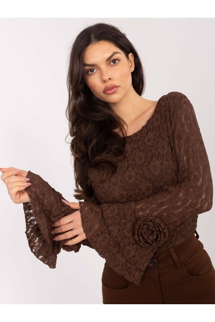 Dámska blúzka s čipkou hnedá IT-BZ-22122.85 (Farba Hnedá, Veľkosť ONE SIZE)