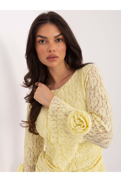 Dámska blúzka s čipkou svetlo-žltá IT-BZ-22122.85 (Farba Svetlo-žltá, Veľkosť ONE SIZE)