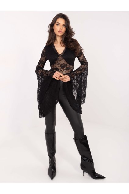 Dámska blúzka s čipkou čierna PM-BZ-SF193.72 (Farba Čierna, Veľkosť ONE SIZE)