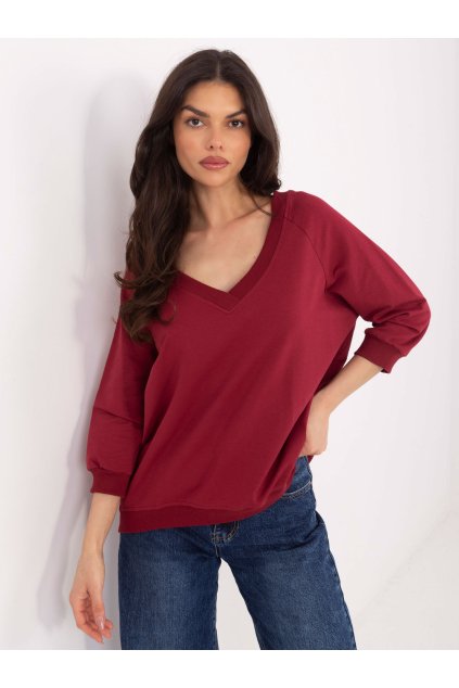 Dámska bordová športová mikina bez kapucne RV-BL-5676.09 (Farba Bordová, Veľkosť S/M)