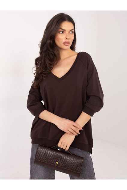 Dámska tmavo-hnedá športová mikina bez kapucne RV-BL-5676.09 (Farba Tmavo-hnedá, Veľkosť S/M)