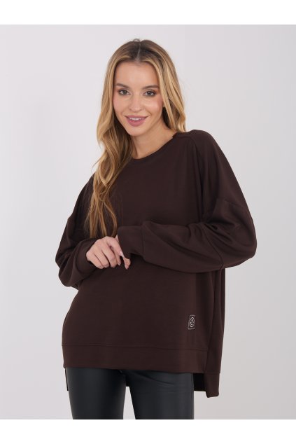 Dámska tmavo-hnedá športová mikina bez kapucne RV-BL-A1063.96 (Farba Tmavo-hnedá, Veľkosť S/M)