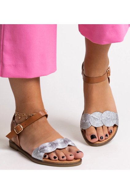 Strieborno-hnedé sandále so zlatými doplnkami Amja TF3103 SILVER 38 - GM (Veľkosť 38)