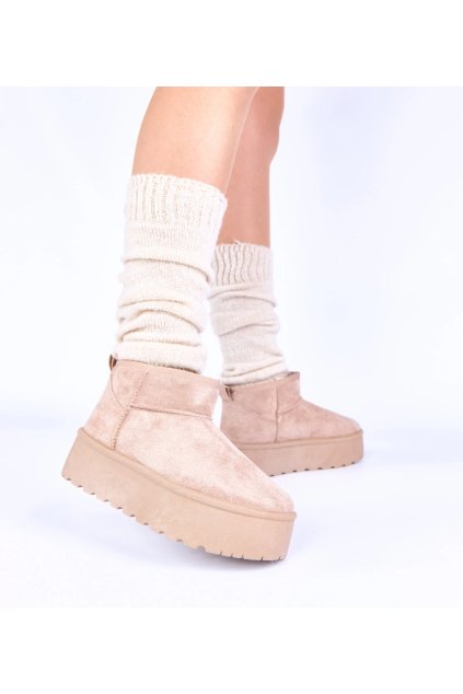 Béžové snehule na platforme zateplené kožušinkou Mouna YZ-058 KHAKI 38 - GM (Veľkosť 38)
