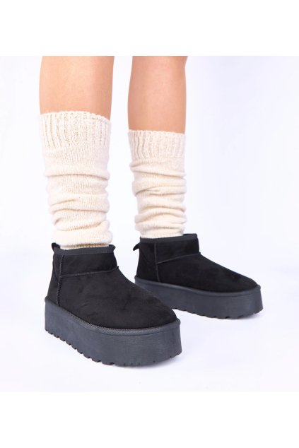 Čierne snehule na platforme zateplené kožušinkou Mouna YZ-058 BLACK 38 - GM (Veľkosť 40)