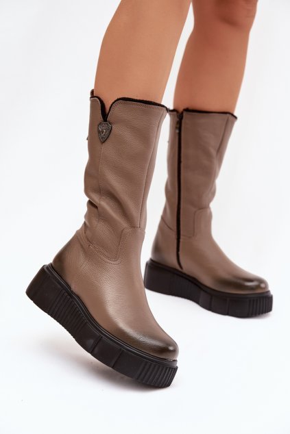 Zazoo 70121 kožené Dámske čižmy s vlnou tmavo béžove / 70121 V.FANGO+CZ (Veľkosť 36)