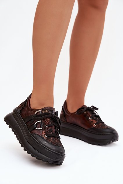 Kožené Dámske tenisky na platforme maciejka 06562-25 čokoládovo hnedé / 06562-25/00-8 BRĄZ ŚW (Veľkosť 36)