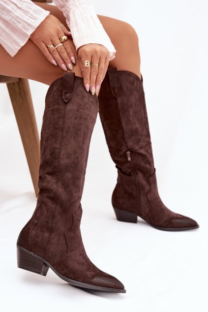 z eko semišu čižmy Dámske na podpätku čokoládovo hnedé jenaya / 1139 BROWN (Veľkosť 36)