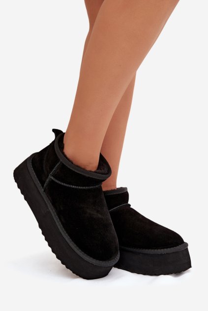 Dámske snehule z prírodného semiše čierne mairene / 6391 BLACK (Veľkosť 36)