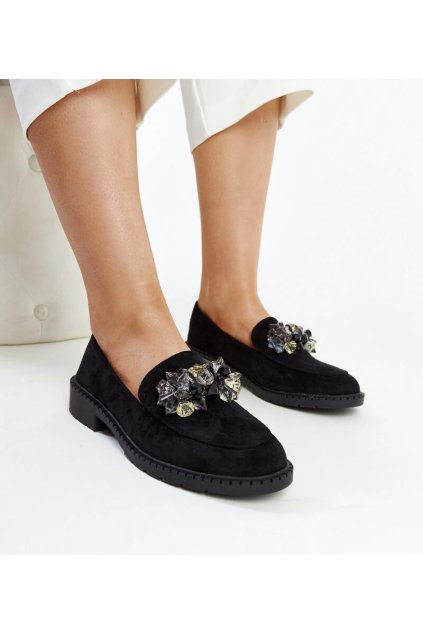 Čierne semišové mokasíny so Zemzem krištálmi ABO-1572 BLACK 38 - GM (Veľkosť 39)