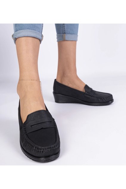 Čierne dámske mokasíny na klinovom podpätku Zorani QQ-8 BLACK 38 - GM (Veľkosť 39)