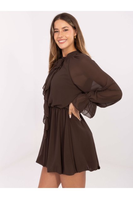 Dámske hnede šaty elegantné kód produktu MI-SK-A1554.26 (Farba Hnedá, Veľkosť ONE SIZE)