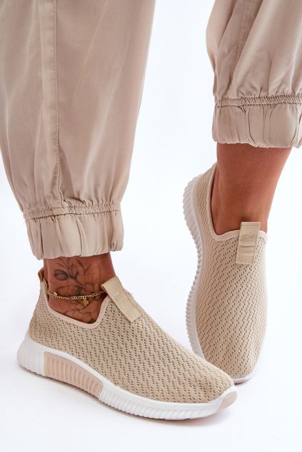 Béžové dámske tenisky na platforme s hrubšou podrážkou QH515-8 BEIGE (Veľkosť 36)