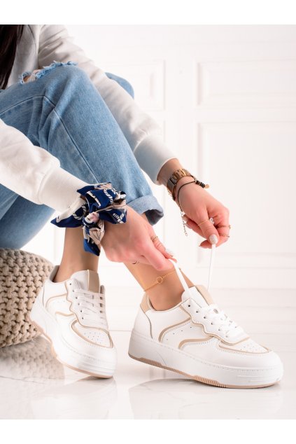 Biele dámske tenisky z eko kože na plochej podrážke Shelovet 28521W/KH (Veľkosť 35.5)