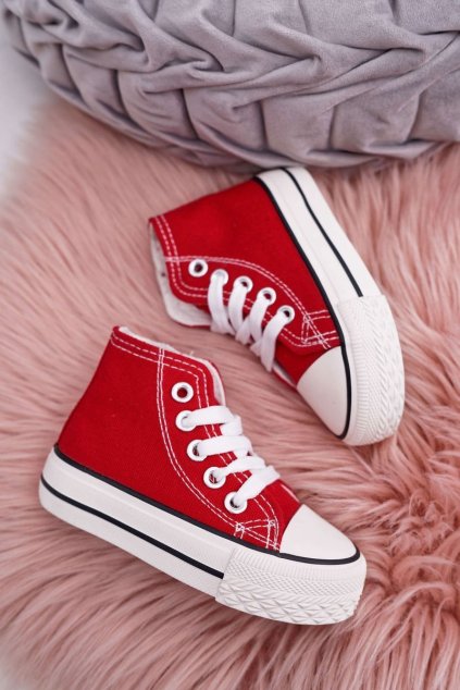 Červené detské vysoké tenisky na zips s textilným materiálom, kód produktu NJSK 80090-1C (Veľkosť 18)