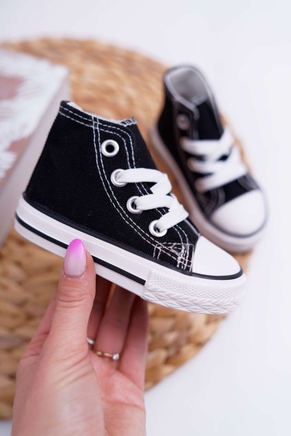 Čierne detské tenisky, kód produktu NJSK 80090 BLK (Veľkosť 18)