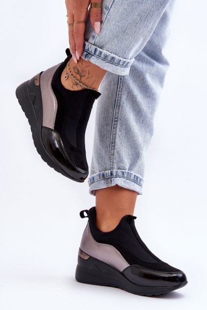 Dámske čierne tenisky na platforme s textílnym zvrchkom 21PB35-4000 BLK/PEW (Veľkosť 36)