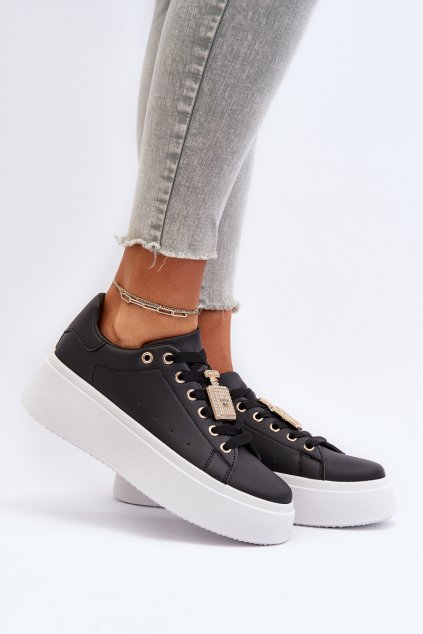 Dámske čierne tenisky z eko kože na platforme LA279 BLACK (Veľkosť 36)