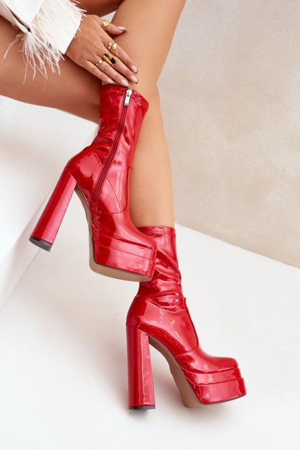 Lakované Botky Na Platformě A Vysokém Podpatku Červené Lotisha (Veľkosť 36)