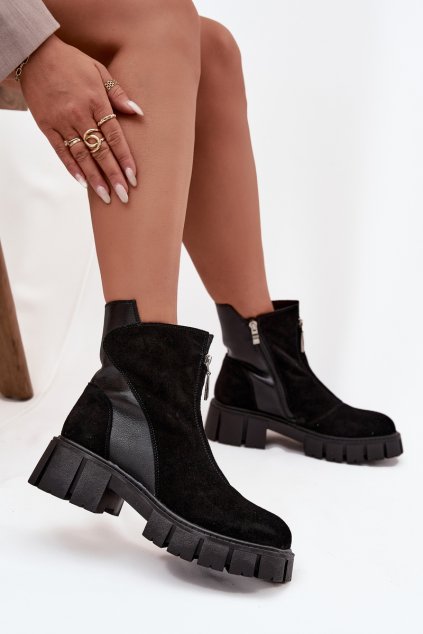 Dámské kozačky z pravé semišové kůže s podšívkou D A JC52 874 Černé (Veľkosť 36)