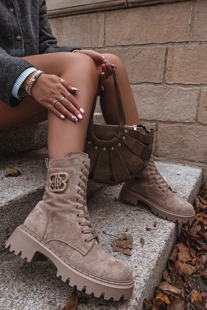 Dámské workery boty s ozdobným prvkem zateplené béžové Kalindra (Veľkosť 36)
