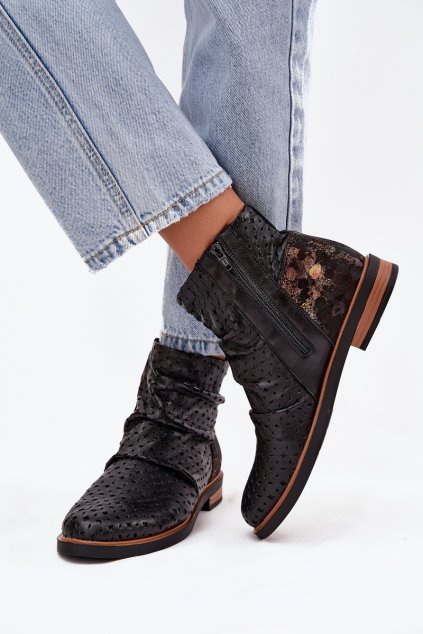 Kožené kotníkové boty s perforovaným vzorem Maciejka 05922-01 Černé (Veľkosť 36)