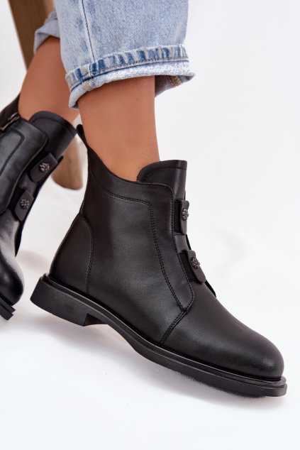 Kožené vyhřívané dámské kotníkové boty D&A MK52-026 Černé (Veľkosť 36)