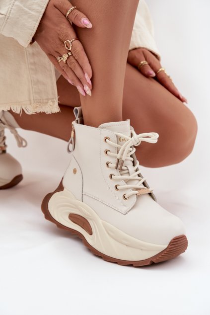 Kožené zateplené dámské kotníčkové boty na platformě GOE SS2N4300 světle béžové (Veľkosť 36)