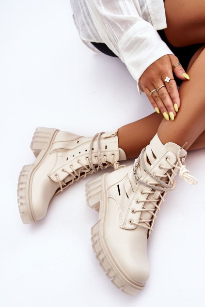 Módní pracovní boty s ozdobným páskou Bežové Rocky (Veľkosť 41)