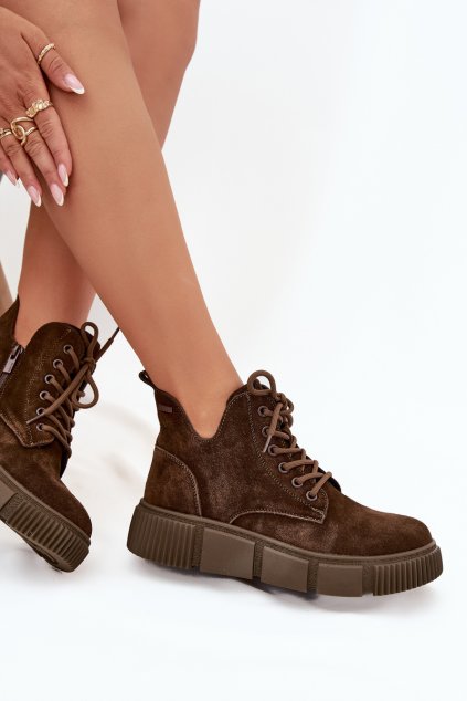 Semišové Nízké Dámské Kotníky Na Platformě Big Star SS274595 Hnědé (Veľkosť 41)