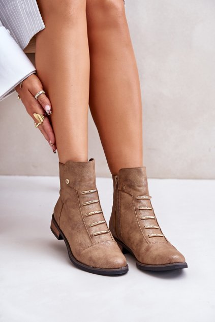 Zateplené dámské boty na plochém podpatku zlaté Labise (Veľkosť 36)