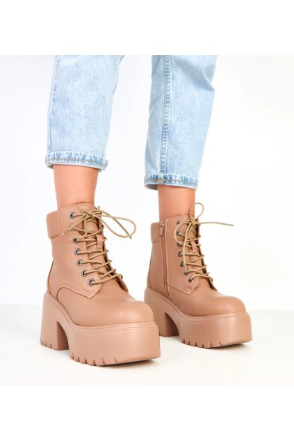 Dámske členkové topánky hnedé kód 6619 - GM 6619-2 KHAKI 38 - GM (Veľkosť 38)