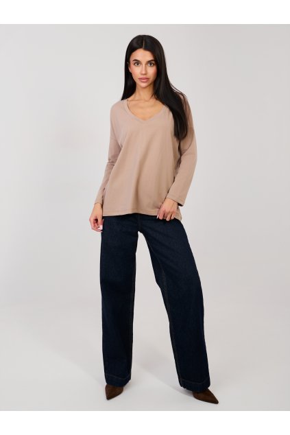 Dámska blúzka basic tmavo-béžová RV-BZ-A1092.47 (Farba Tmavo-béžová, Veľkosť S/M)