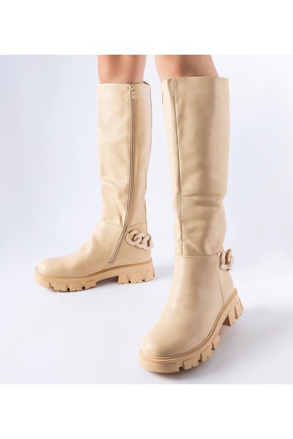 Dámske topánky čižmy hnedé kód CH2119 - GM CH2119 Béžové 38 - GM (Veľkosť 39)