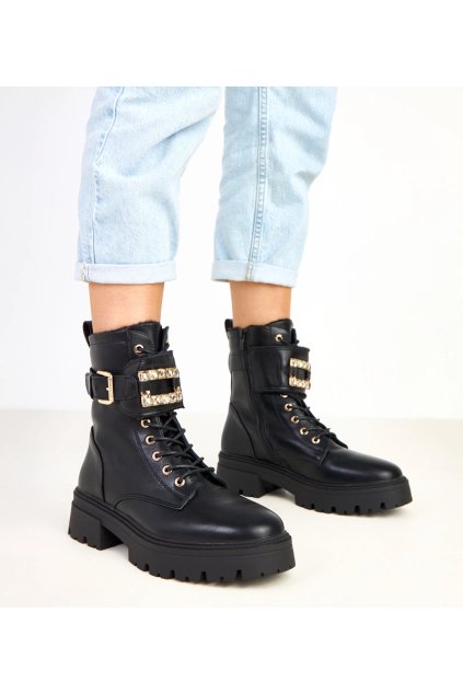 Dámske členkové topánky čierne kód D9222 - GM D9222 BLACK PU 38 - GM (Veľkosť 37)