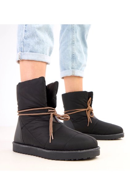 Čierne dámske snehule s ozdobnou šnúrkou Temira 2I11-XD0978-05 BLACK 38 - GM (Veľkosť 38)