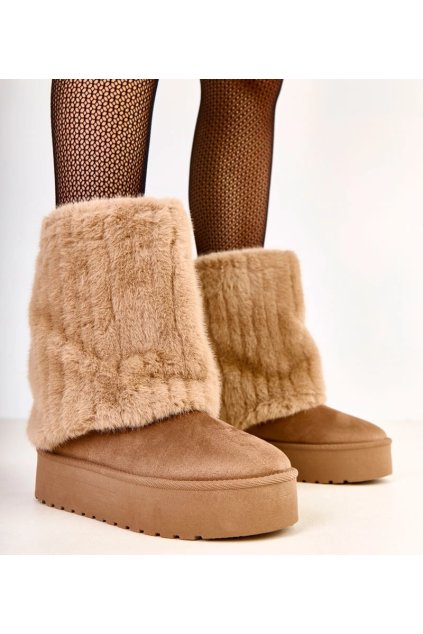 Tmavobéžové snehule na platforme s kožušinovým zvrškom Leda C2017-5 KHAKI 38 - GM (Veľkosť 38)