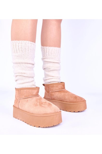 Hnedé snehule na platforme zateplené kožušinkou Mouna YZ-058 CAMEL 38 - GM (Veľkosť 39)