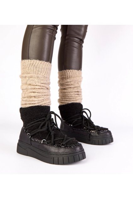 Čierne zateplené snehule s kožušinkou s trblietkami Esmee M-790 NOIR 38 - GM (Veľkosť 37)