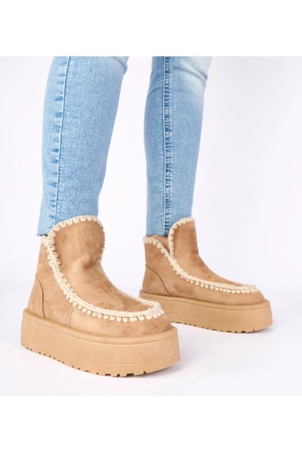 Tmavobéžové snehule na platforme s ozdobnou výšivkou Alwena B2030 KHAKI 38 - GM (Veľkosť 38)