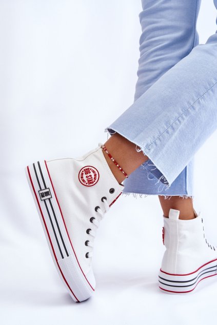 Dámske vysoké z textiluní tenisky na platforme big star ll274185 bílá / LL274185 BIAŁY (Veľkosť 37)