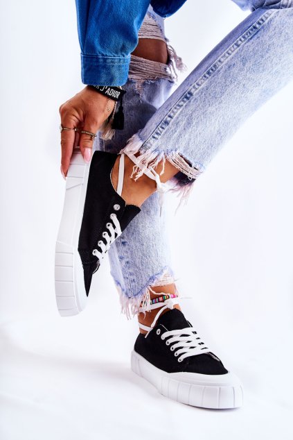 Dámske tenisky na platforme čierne comes / CU213 BLACK (Veľkosť 37)