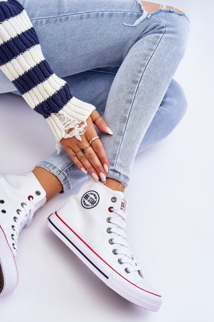 Dámské klasické vysoké tenisky Big Star T274026 Bílé (Veľkosť 38)