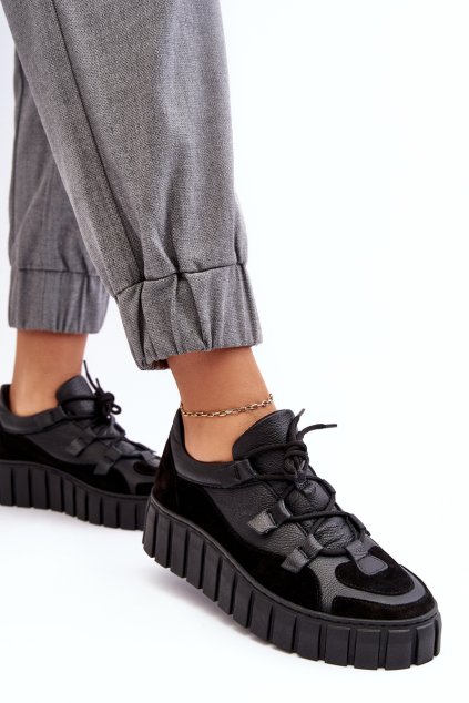 Dámské kožené sportovní boty na platformě M01/1 Zazoo Černé (Veľkosť 36)