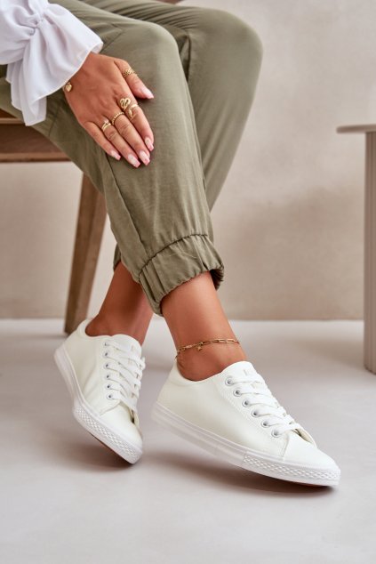 Dámské kožené šněrovací klasické tenisky bílé Misima (Veľkosť 38)